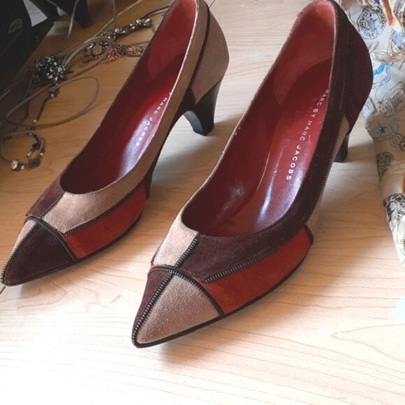 MARC BY MARK JACOBS Patchwork Pumps Size 7 SUEDE Heels Office Workwear Vintage - Picture 4 of 13